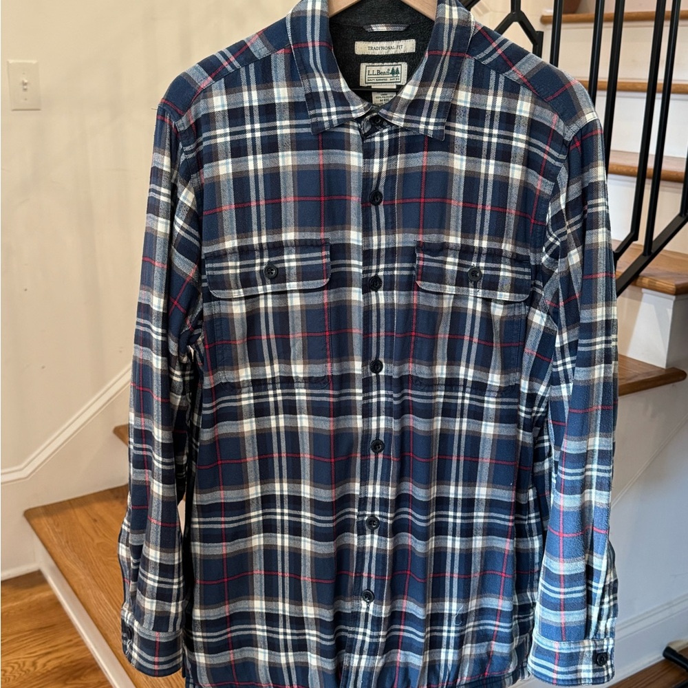 L.L. Bean Blue and Red Plaid Shirt Jacket